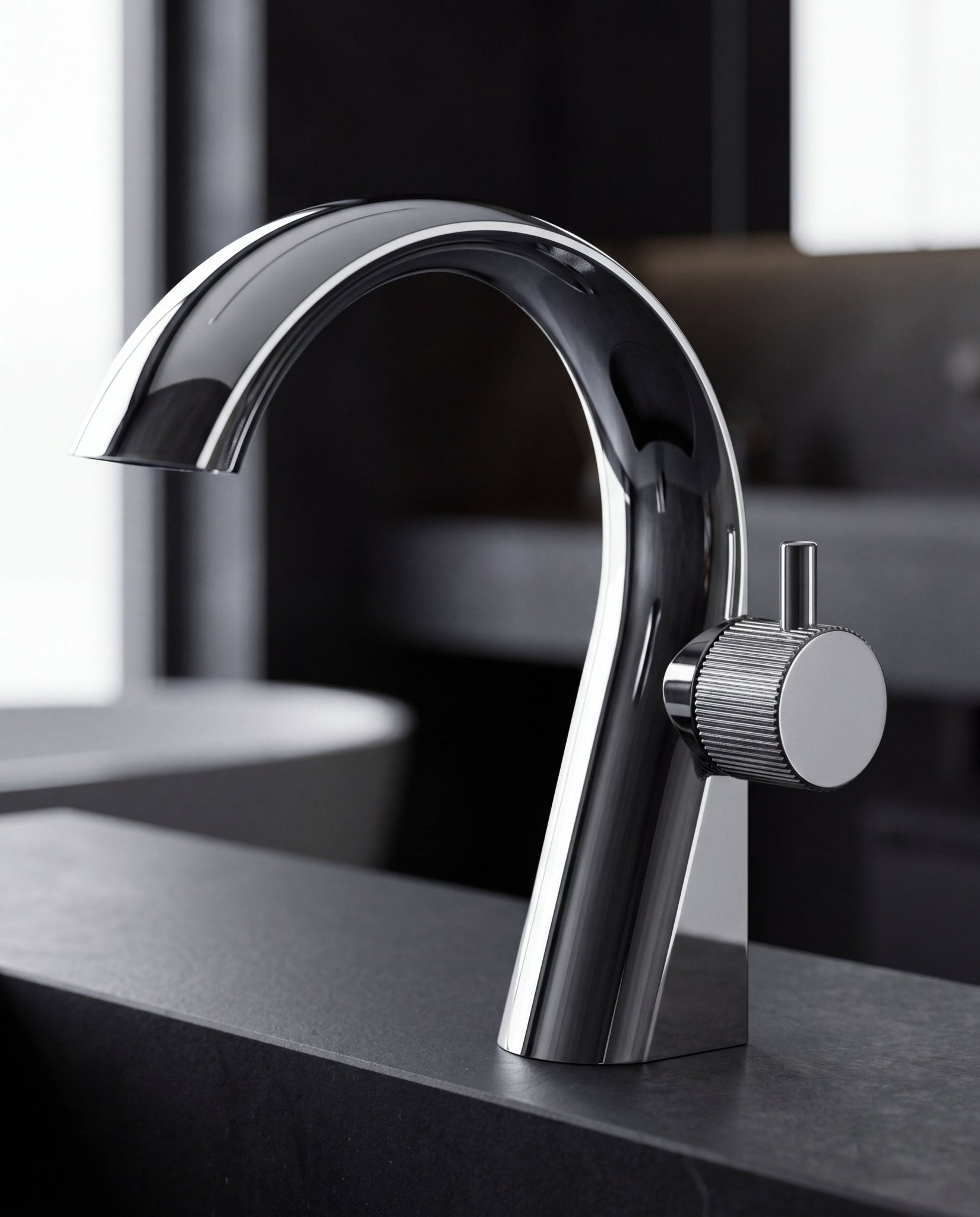 Velva AURA Collection | Sculptural Single - Hole Faucet with Knurled Dial - FaucetGun Metal