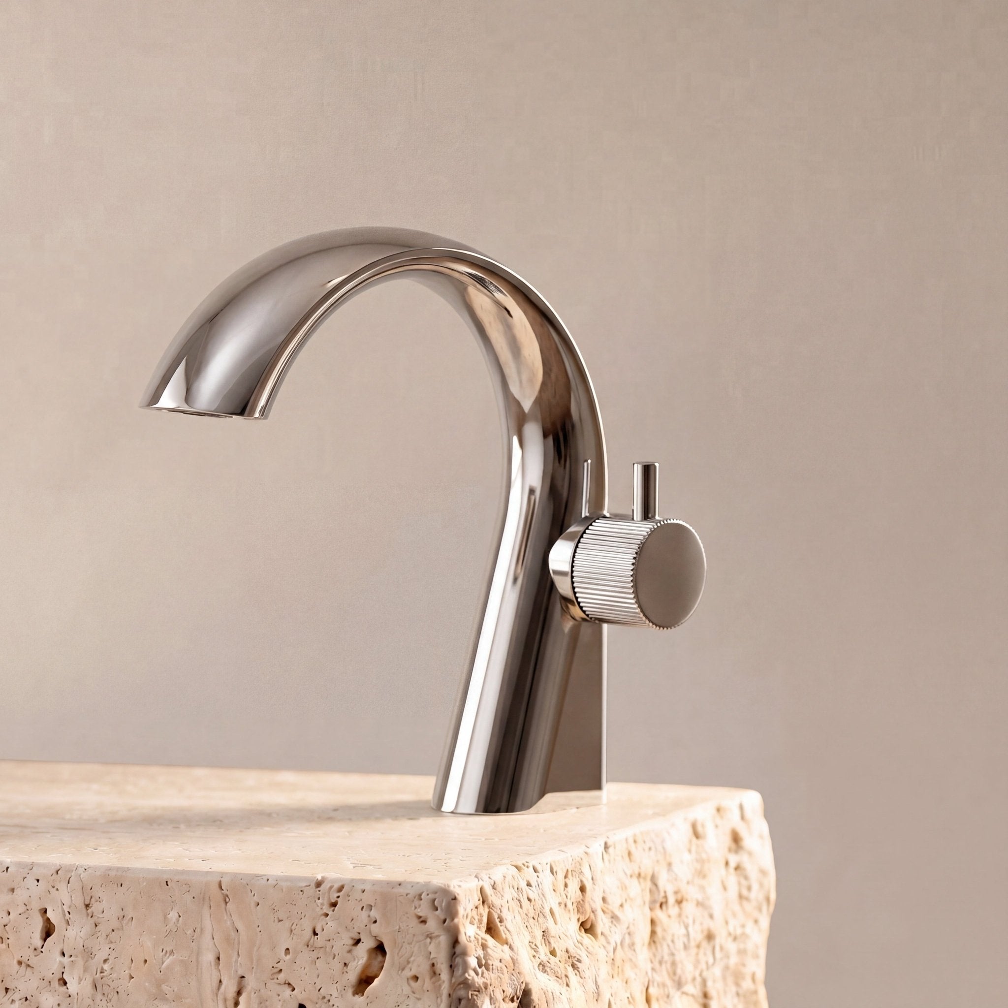 Velva AURA Collection | Sculptural Single - Hole Faucet with Knurled Dial - FaucetPolished Chrome