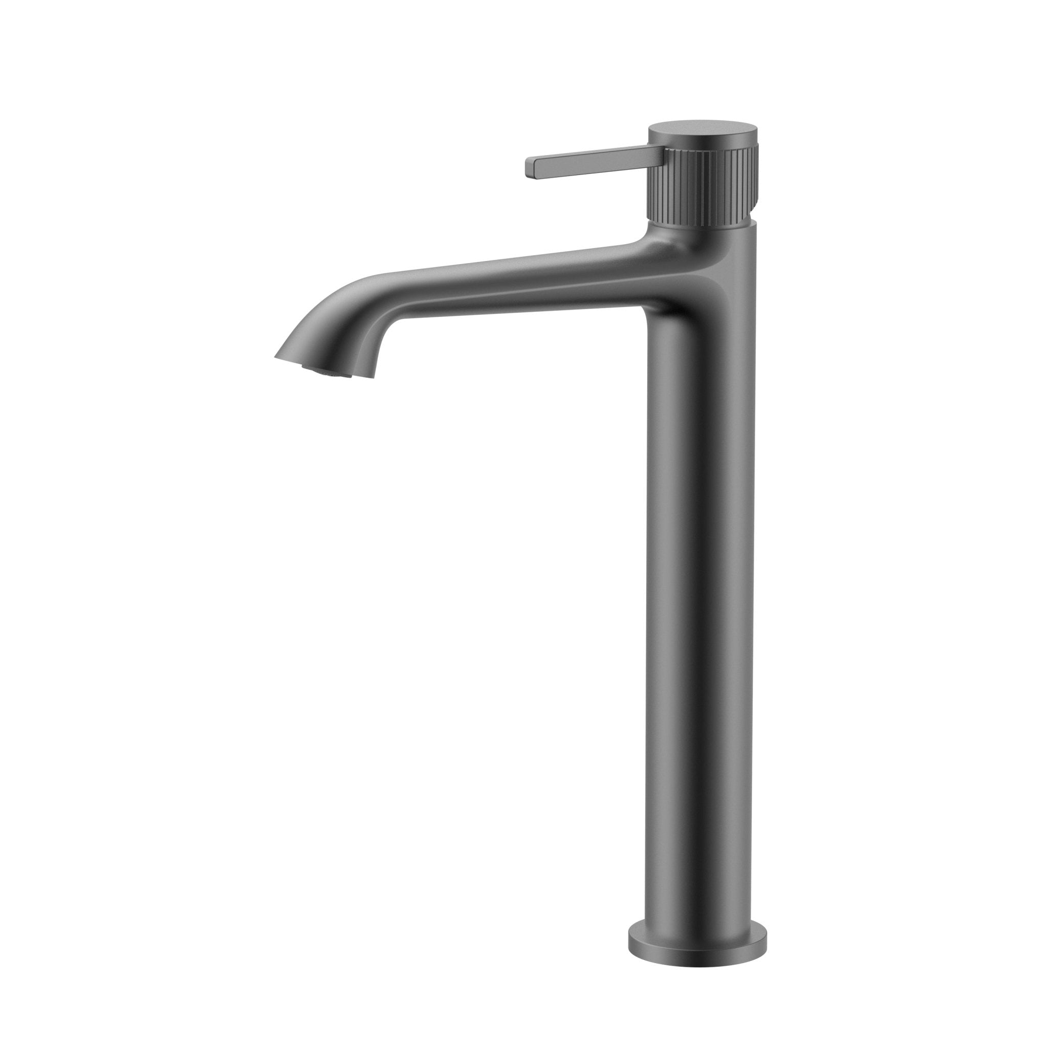 Velva AURA Collection | Tall Graceful Arc Vessel Faucet with Ribbed Detailing - FaucetGun Metal