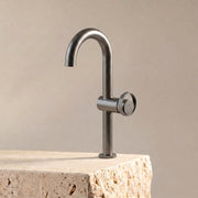 Velva AURA Collection | Tall High - Arc Stainless Steel Vessel Faucet with Carved Dial - FaucetGun Metal