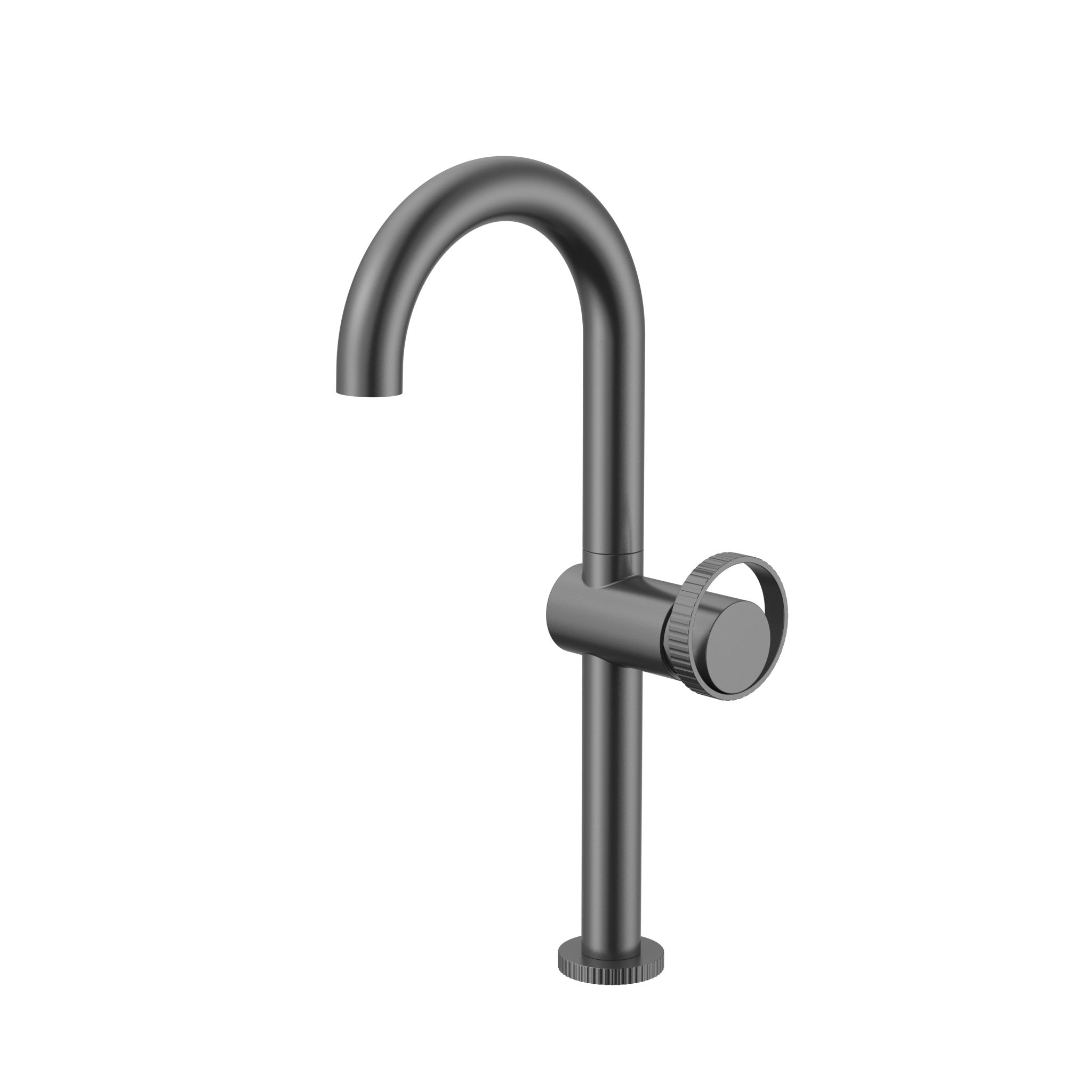 Velva AURA Collection | Tall High - Arc Stainless Steel Vessel Faucet with Carved Dial - FaucetGun Metal
