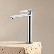 Velva AURA Collection | Tall Vessel Sink Faucet with Knurled Detailing in Solid Brass - FaucetPolished Chrome