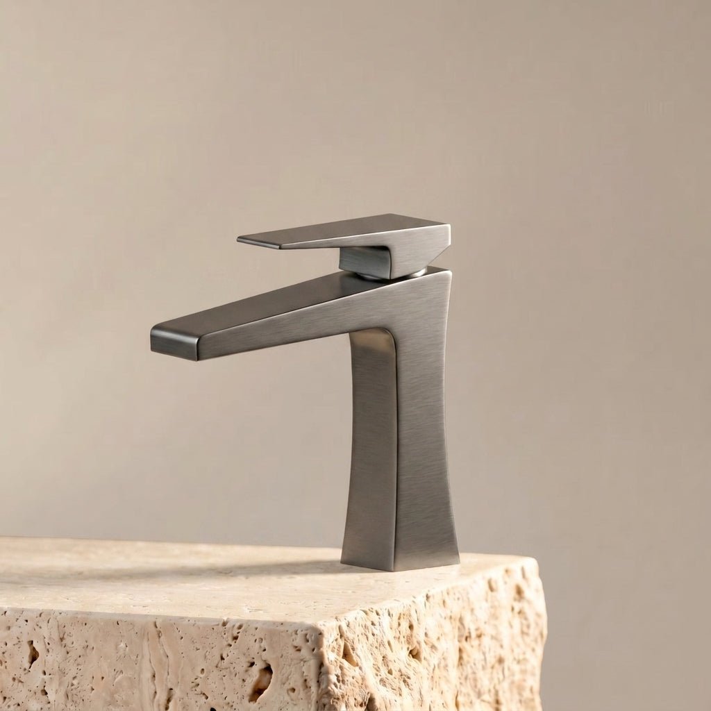 Velva EDGE Collection | Angular Flat - Spout Faucet with Tactile Handle - FaucetGun Metal