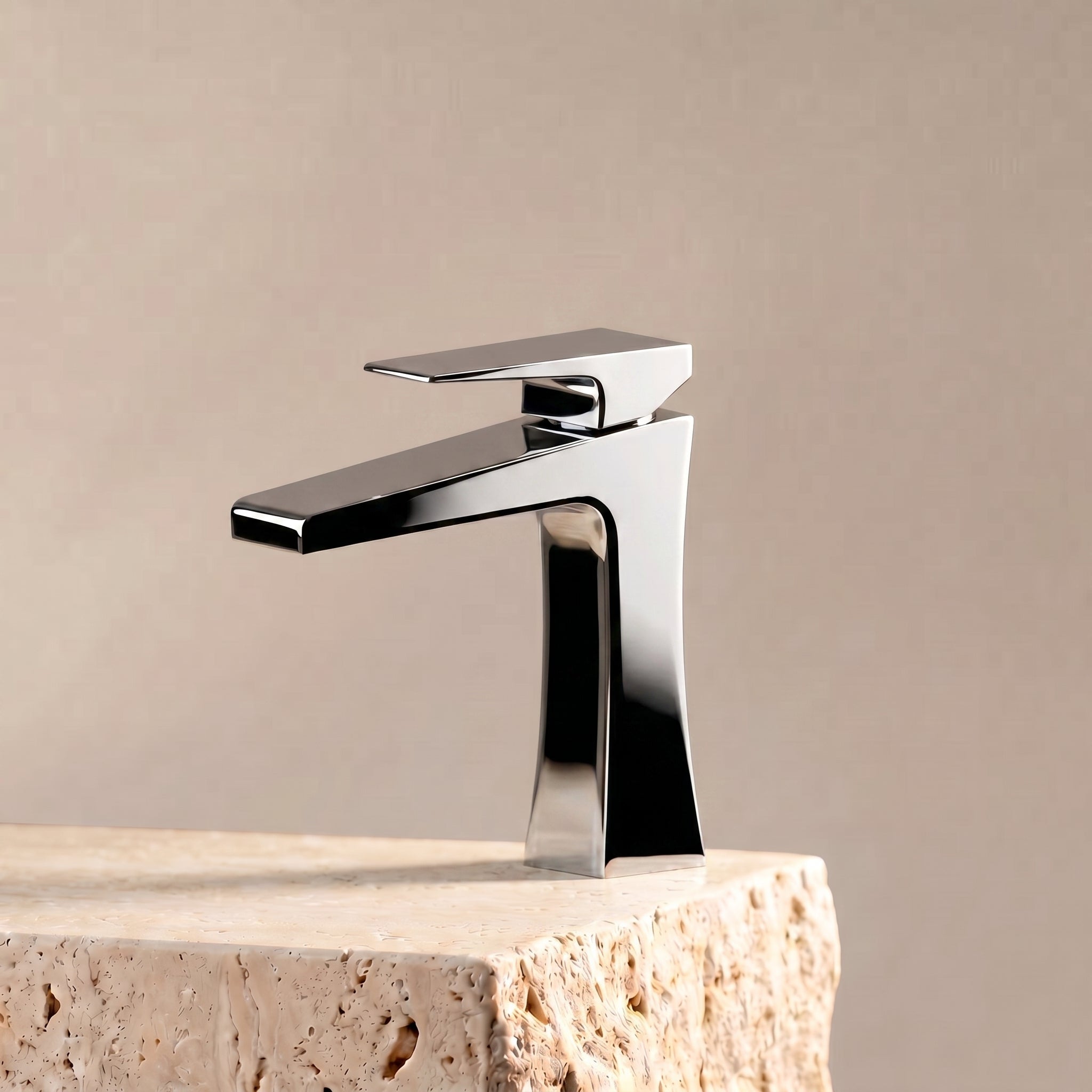 Velva EDGE Collection | Angular Flat - Spout Faucet with Tactile Handle - FaucetPolished Chrome