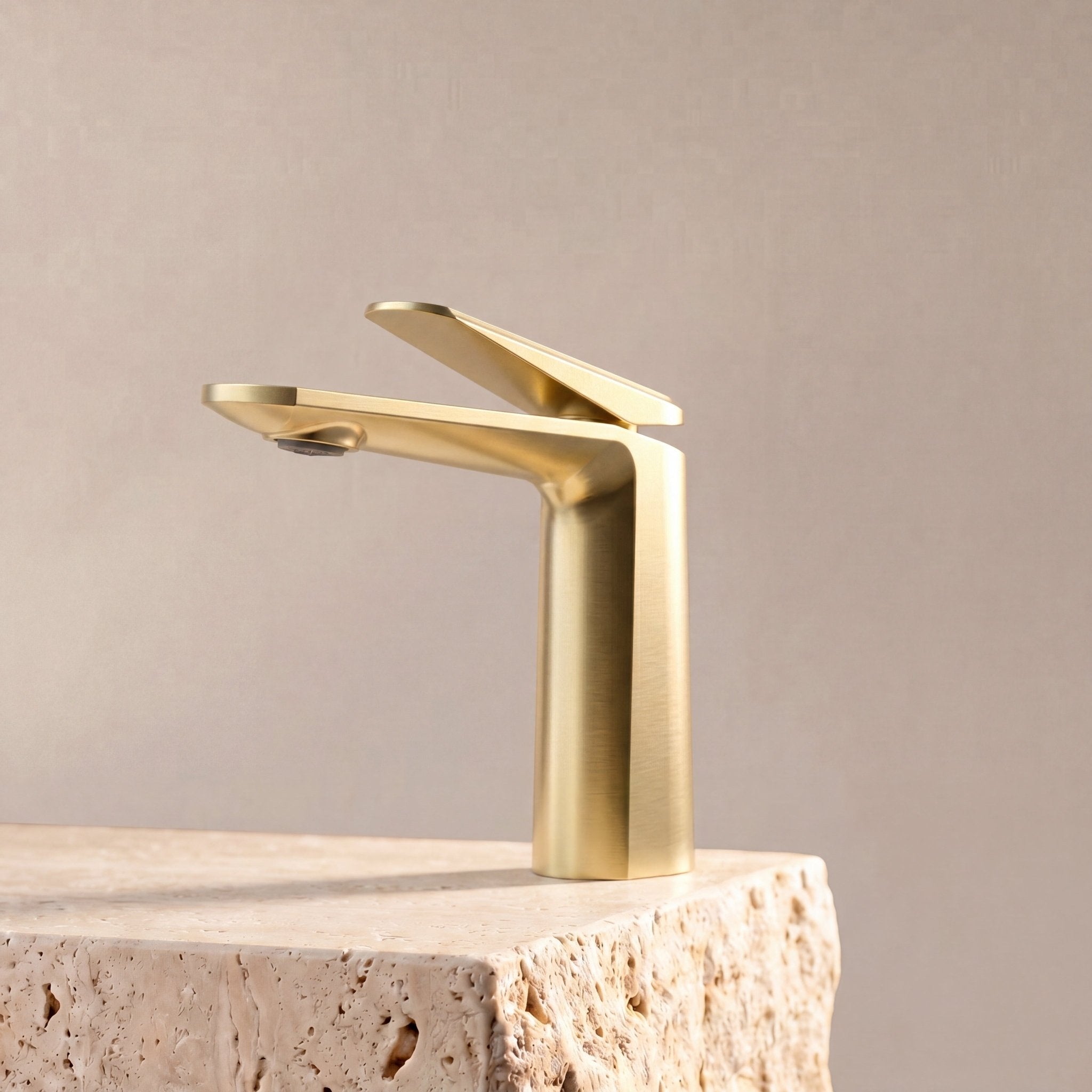 Velva EDGE Collection | Architectural Single - Hole Bathroom Faucet in Solid Brass - FaucetBrushed Gold