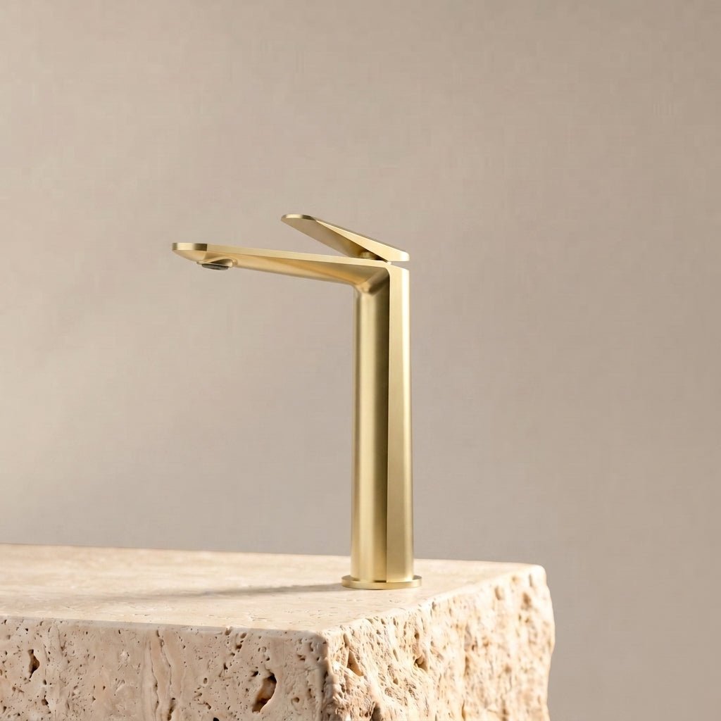 Velva EDGE Collection | Architectural Tall Vessel Sink Faucet in Solid Brass - FaucetBrushed Gold
