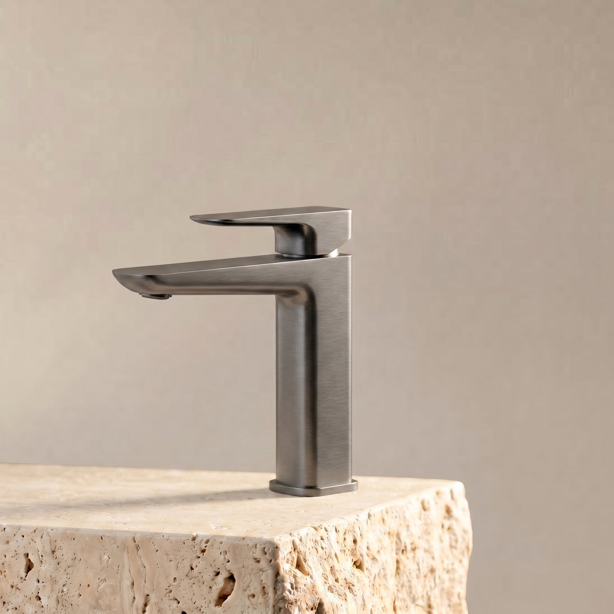 Velva EDGE Collection | Modern Geometric Flat Spout Faucet in Solid Brass - FaucetGun Metal