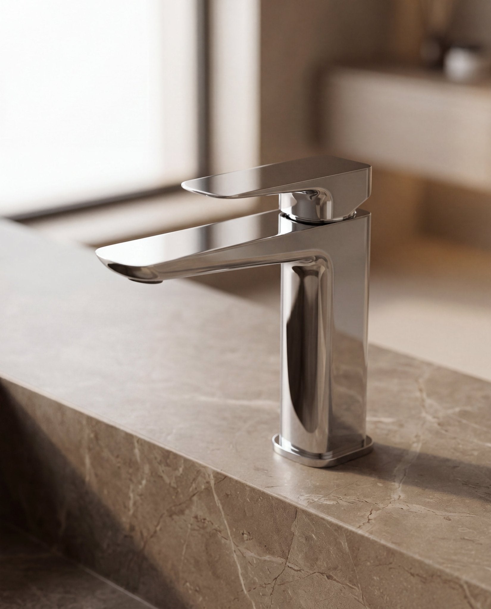 Velva EDGE Collection | Modern Geometric Flat Spout Faucet in Solid Brass - FaucetPolished Chrome