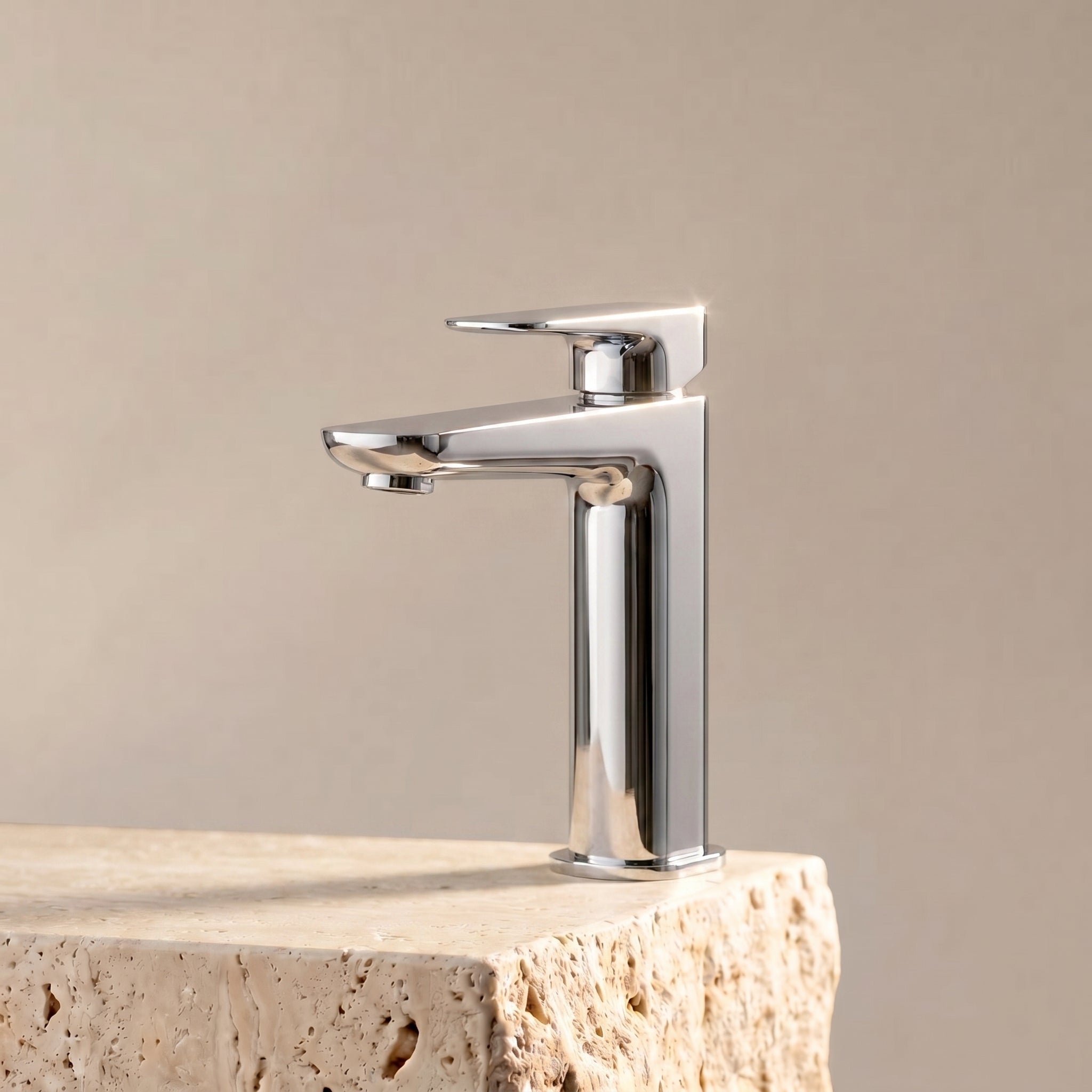 Velva EDGE Collection | Modern Geometric Flat Spout Faucet in Solid Brass - FaucetPolished Chrome
