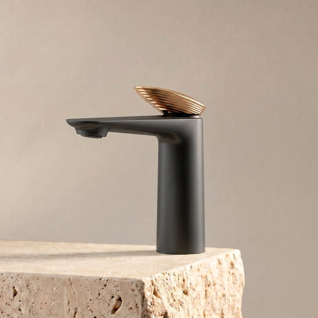 Velva GEMMA Collection | Dual - Tone Single - Hole Faucet with Rose Gold Crown - FaucetGun Metal