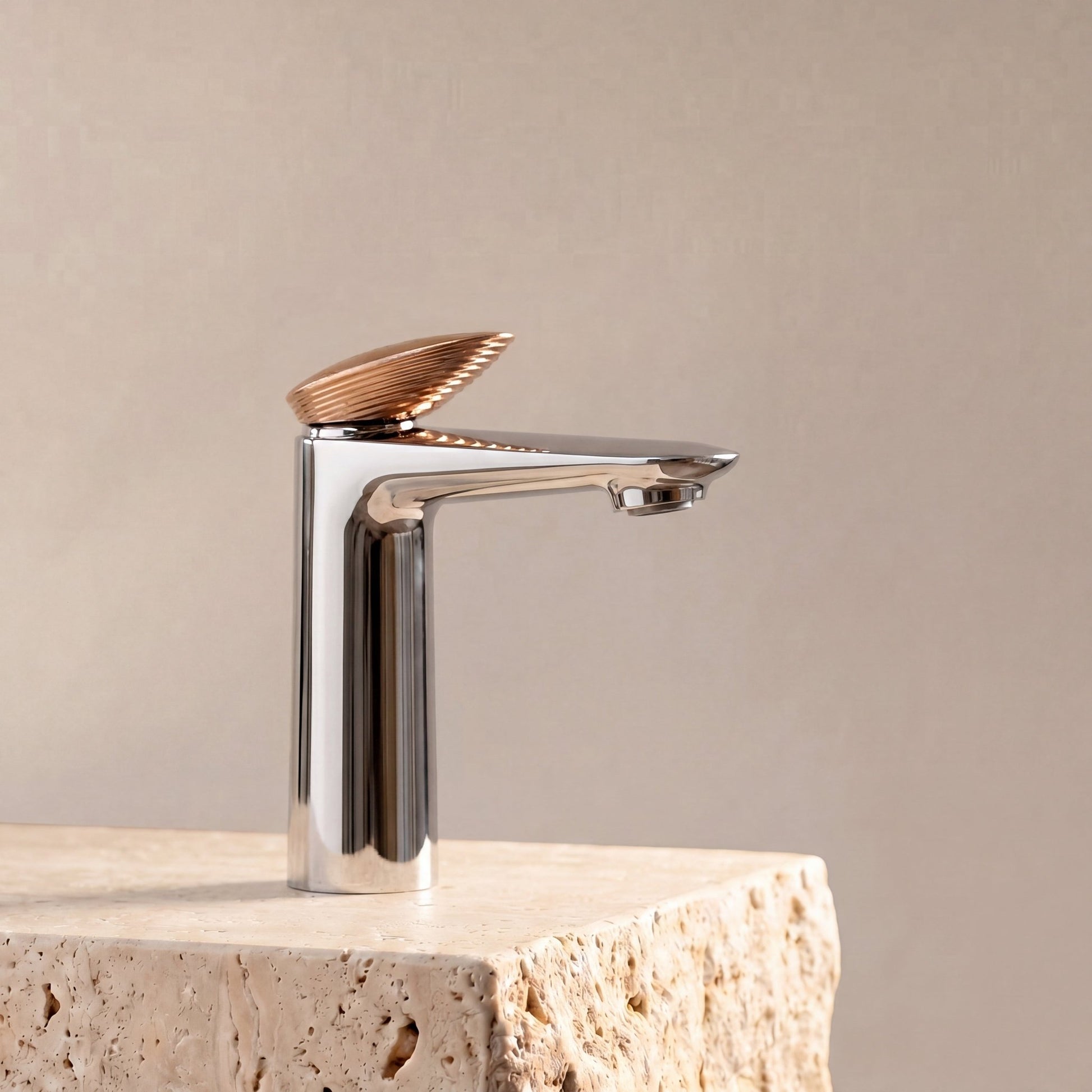 Velva GEMMA Collection | Dual - Tone Single - Hole Faucet with Rose Gold Crown - FaucetPolished Chrome