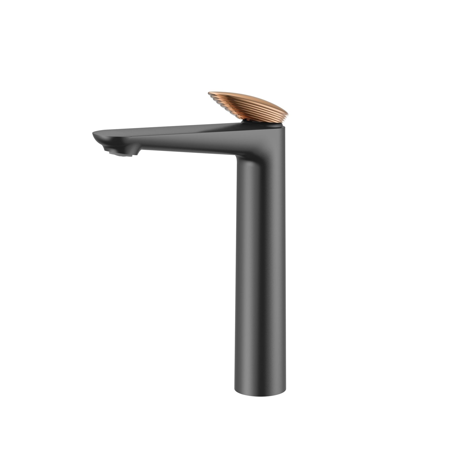 Velva GEMMA Collection | Dual - Tone Tall Vessel Faucet with Rose Gold Crown - FaucetGun Metal