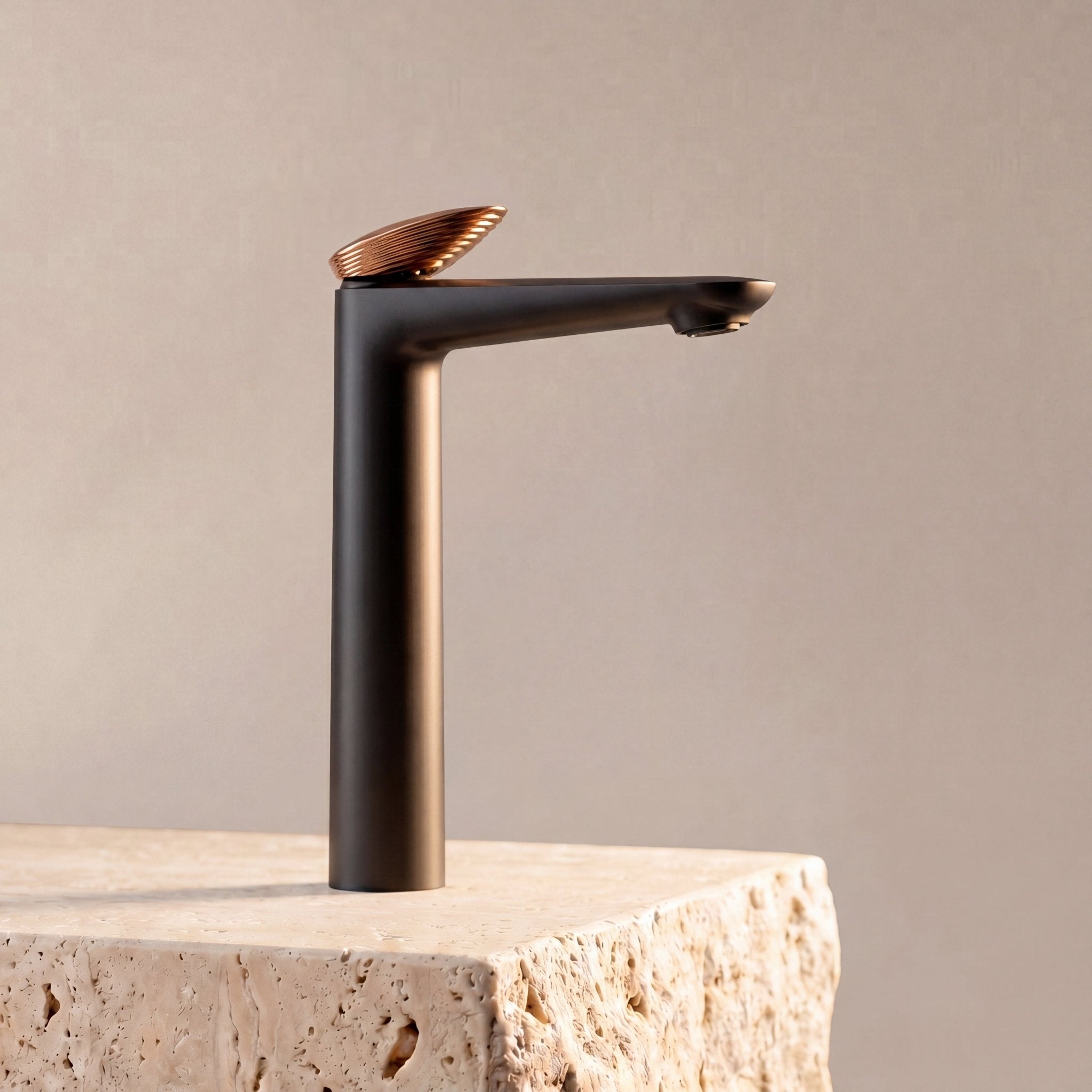 Velva GEMMA Collection | Dual - Tone Tall Vessel Faucet with Rose Gold Crown - FaucetGun Metal
