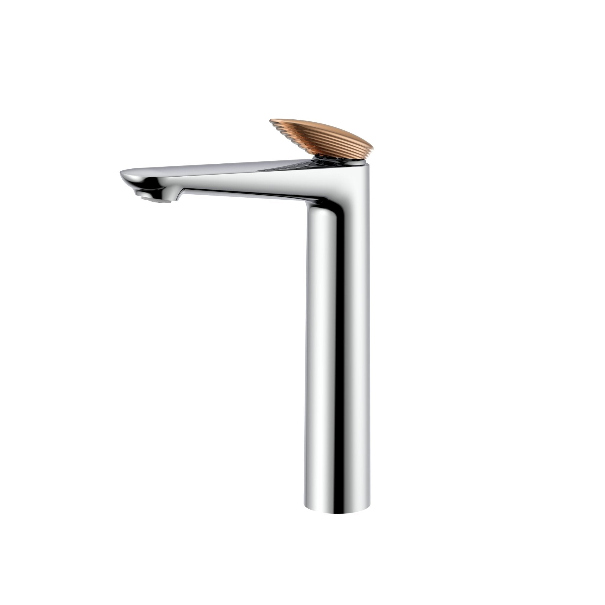 Velva GEMMA Collection | Dual - Tone Tall Vessel Faucet with Rose Gold Crown - FaucetPolished Chrome