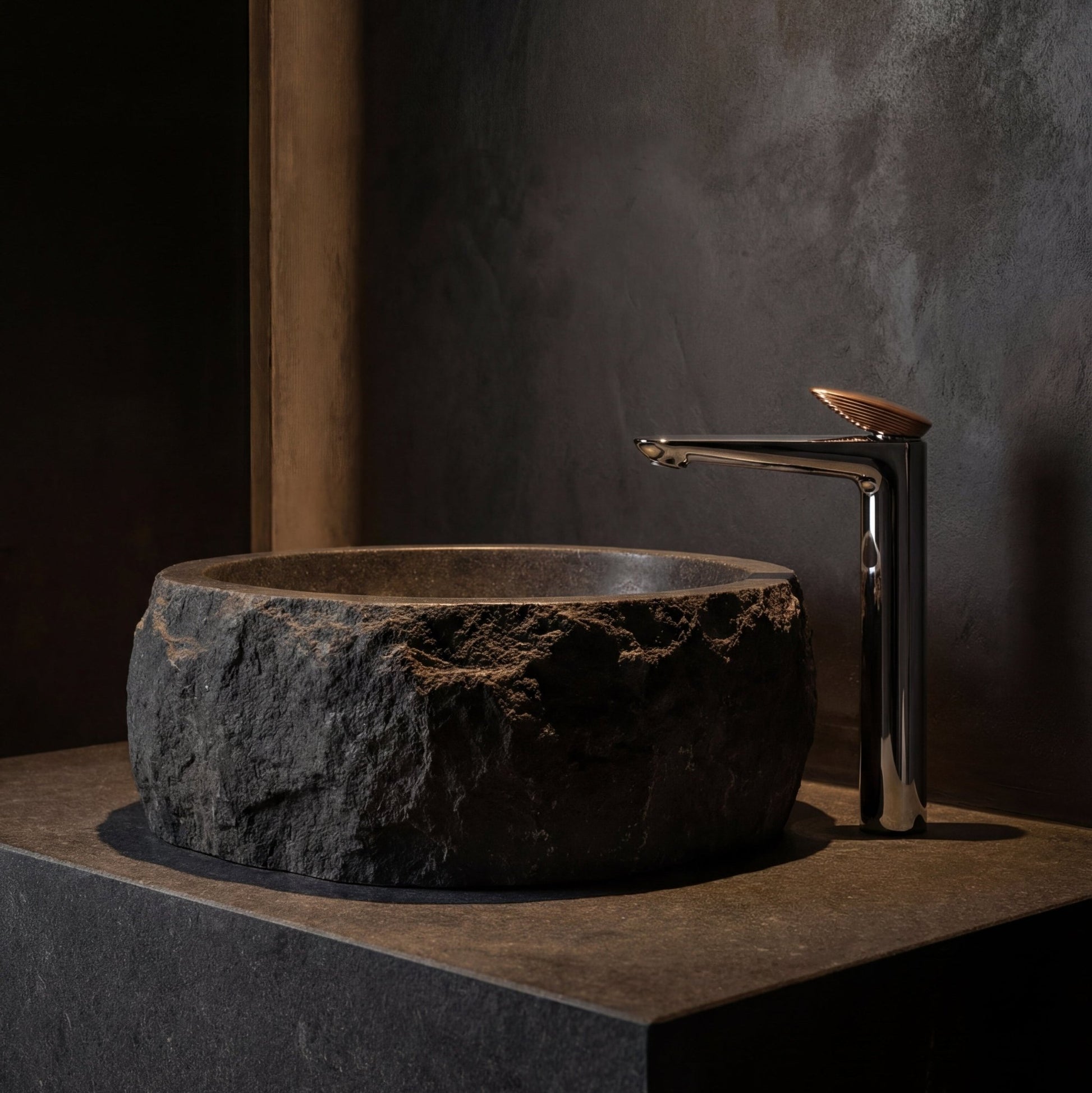 Velva GEMMA Collection | Dual - Tone Tall Vessel Faucet with Rose Gold Crown - FaucetPolished Chrome