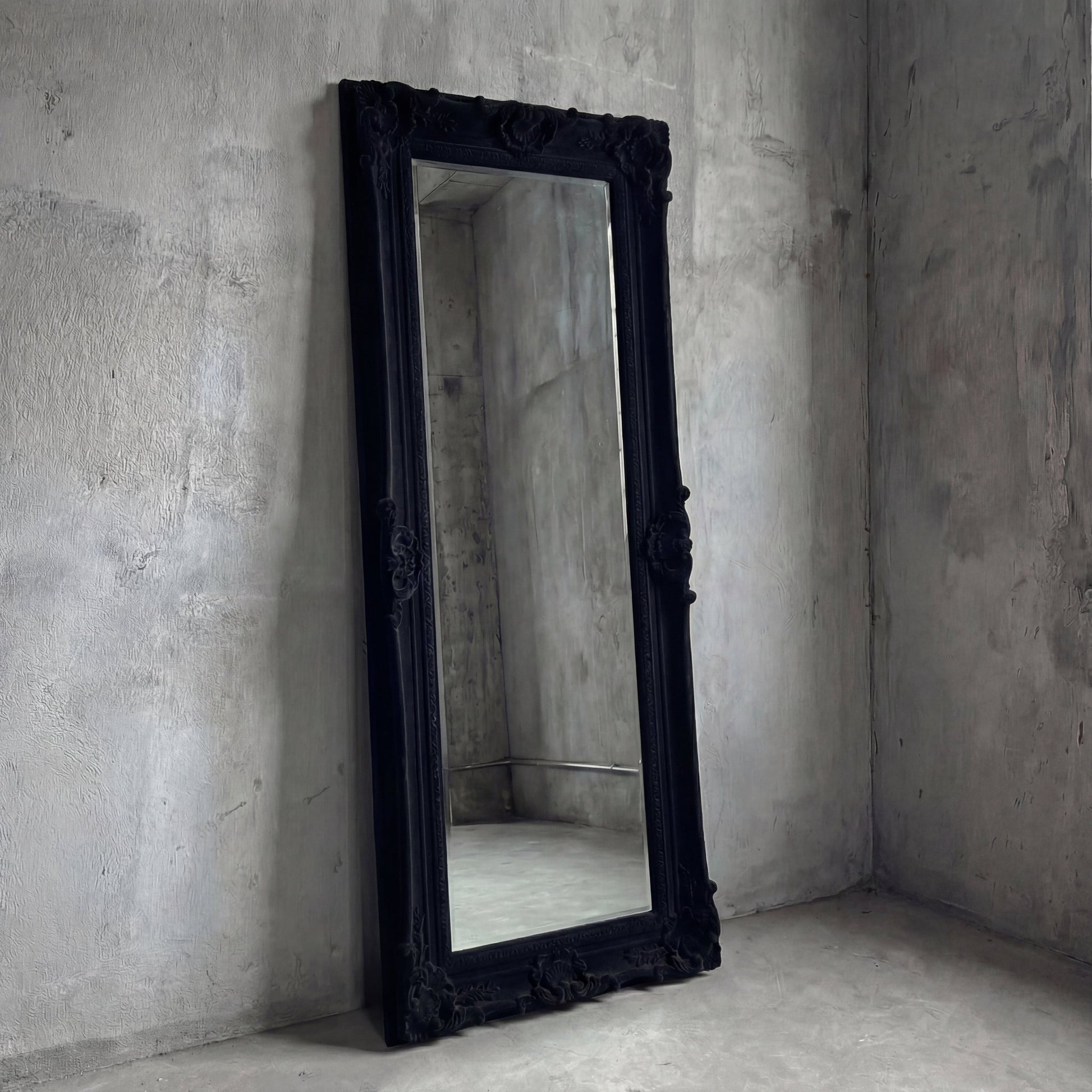 Velvet Texture Full Length Floor Mirror - Black