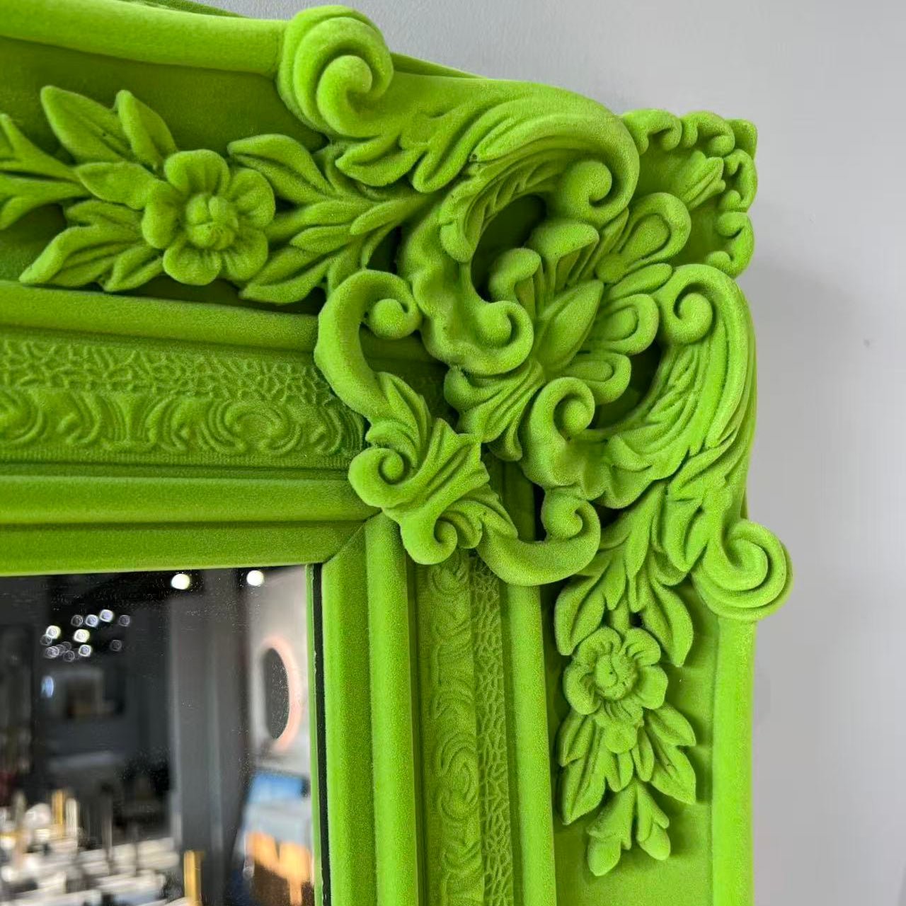 Velvet Texture Full Length Floor Mirror - Neon Green