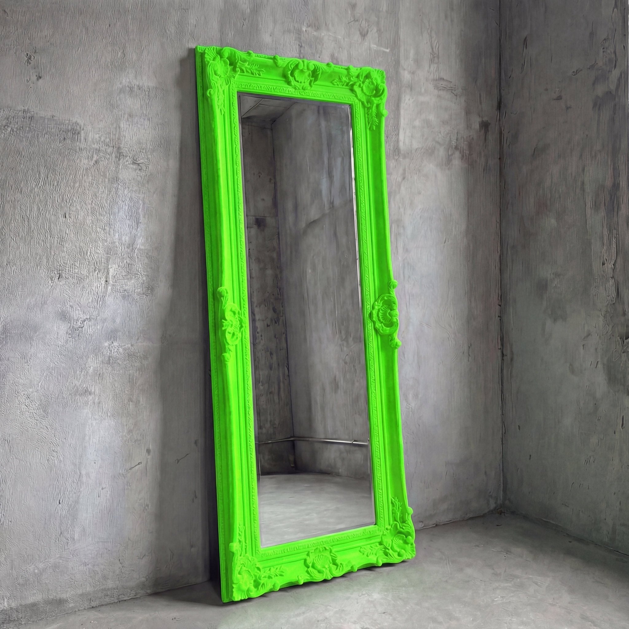 Velvet Texture Full Length Floor Mirror - Neon Green