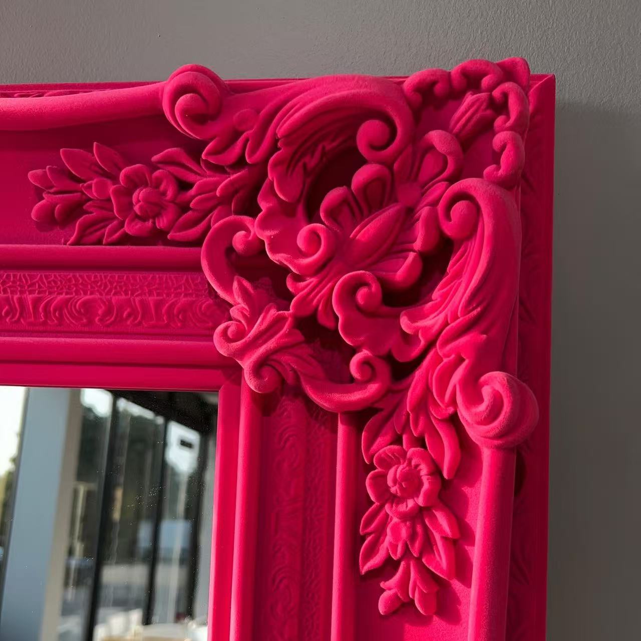 Velvet Texture Full Length Floor Mirror - Neon Pink