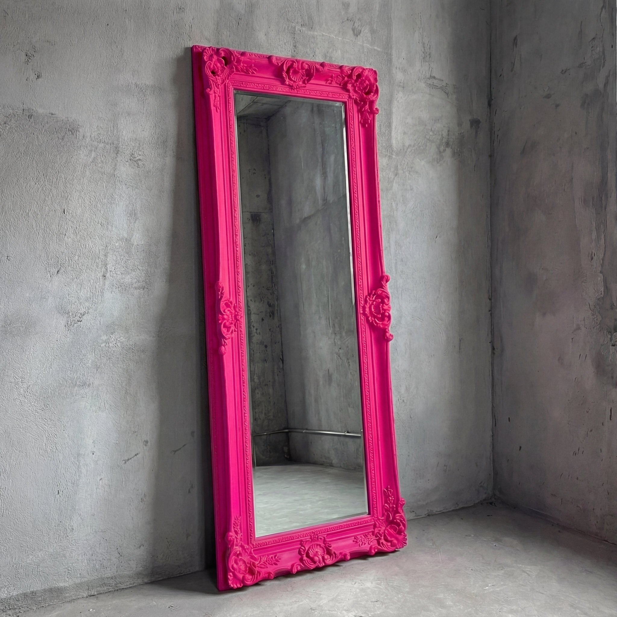 Velvet Texture Full Length Floor Mirror - Neon Pink