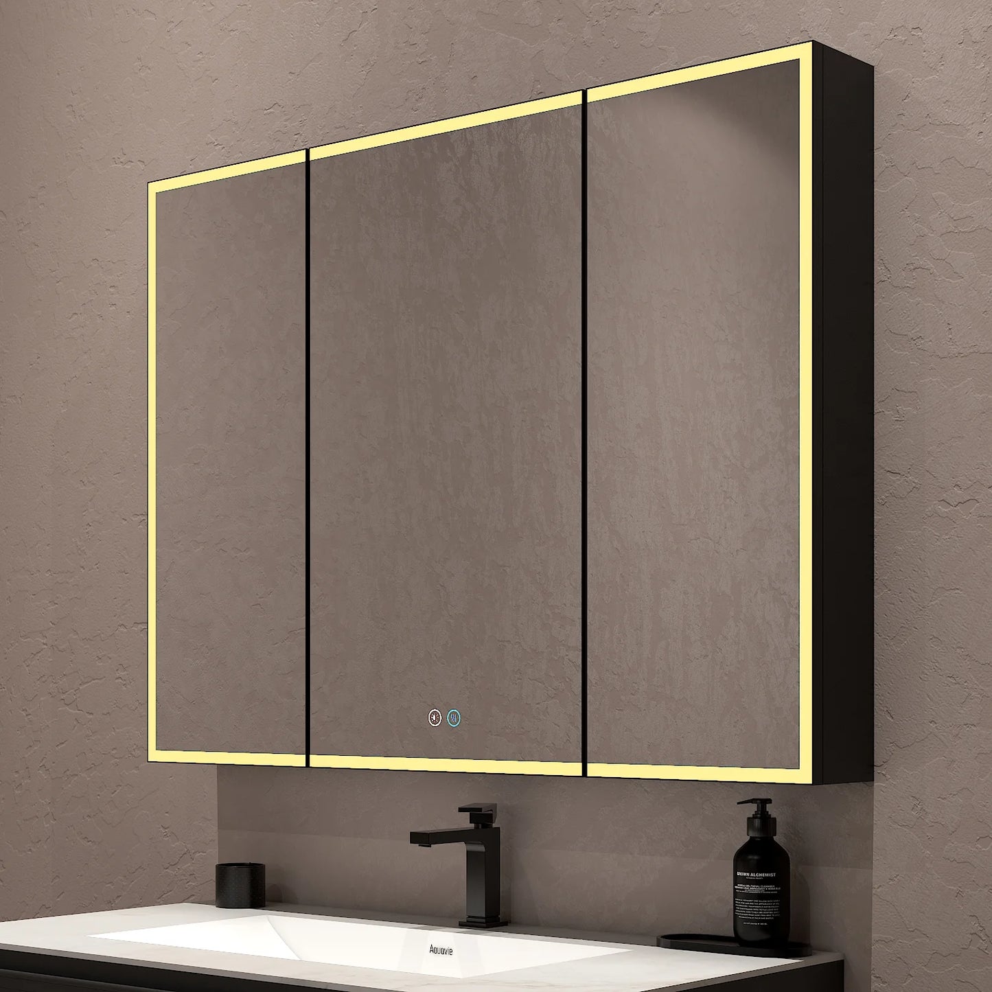 42"x32" Dimmable LED Medicine Cabinet – Solid Light Strip, 3 Doors, Anti-Fog, Recessed or Surface Mount