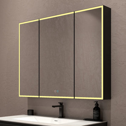 42"x32" Dimmable LED Medicine Cabinet – Solid Light Strip, 3 Doors, Anti-Fog, Recessed or Surface Mount