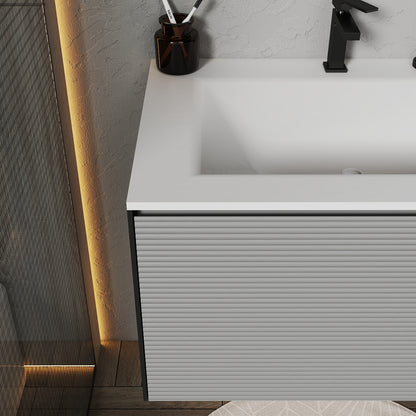 Fluted Floating Vanity with Seamless Stone Sink – 32" / 36" / 40"