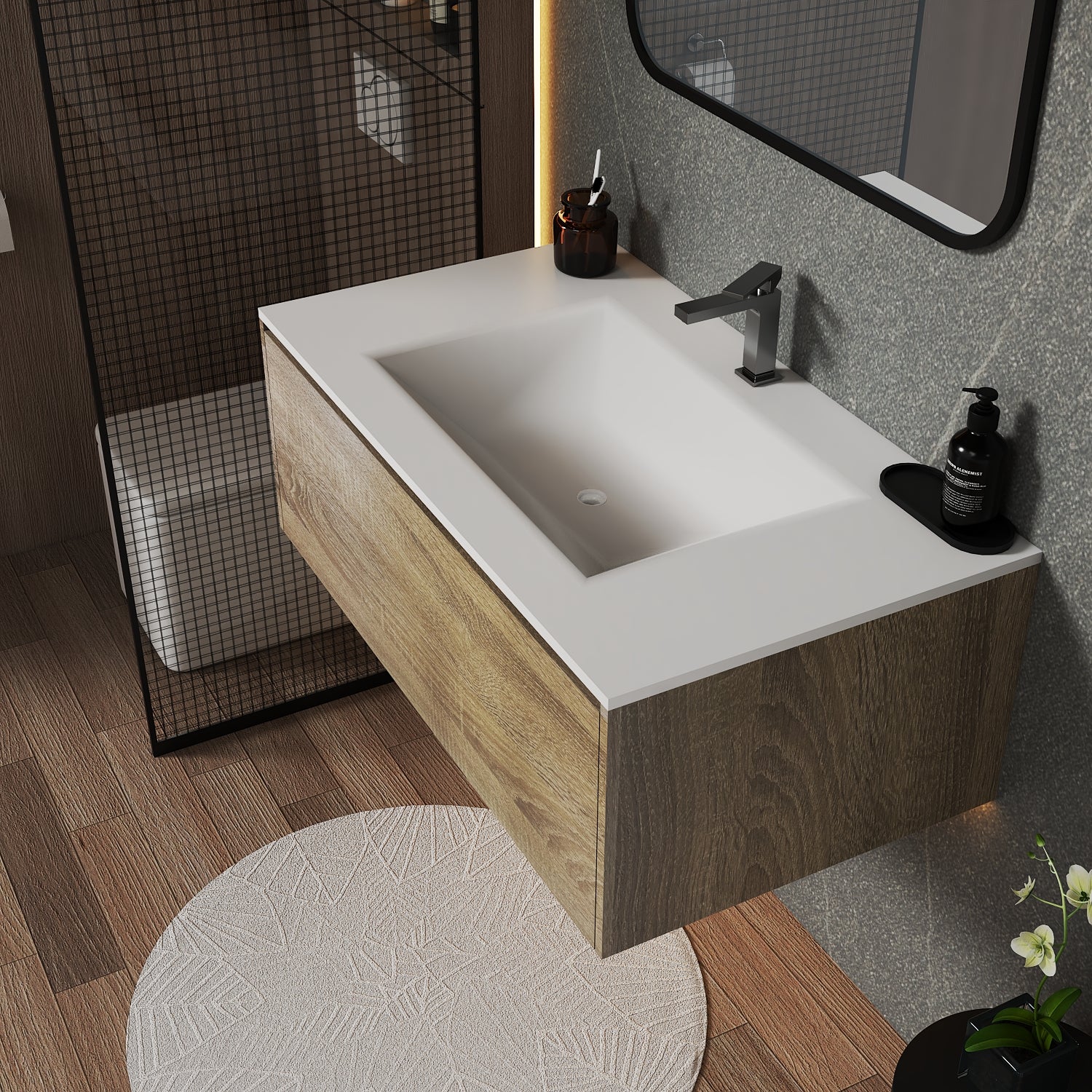 32''/36''/40'' Thermoformed Stone Top with Single Floating Bathroom Vanity