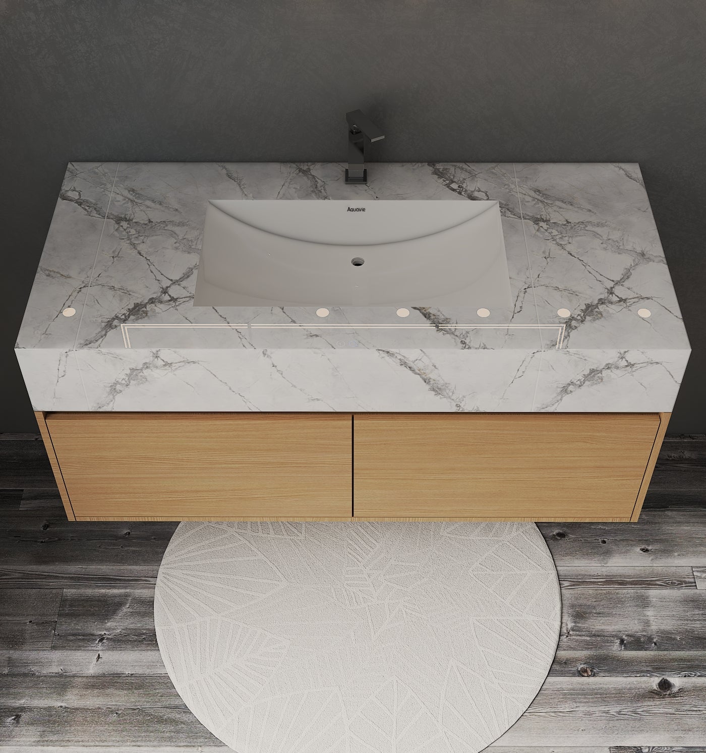 48", 60" Smoked Oak Sintered Stone Top with Double Drawer Floating Bathroom Vanity