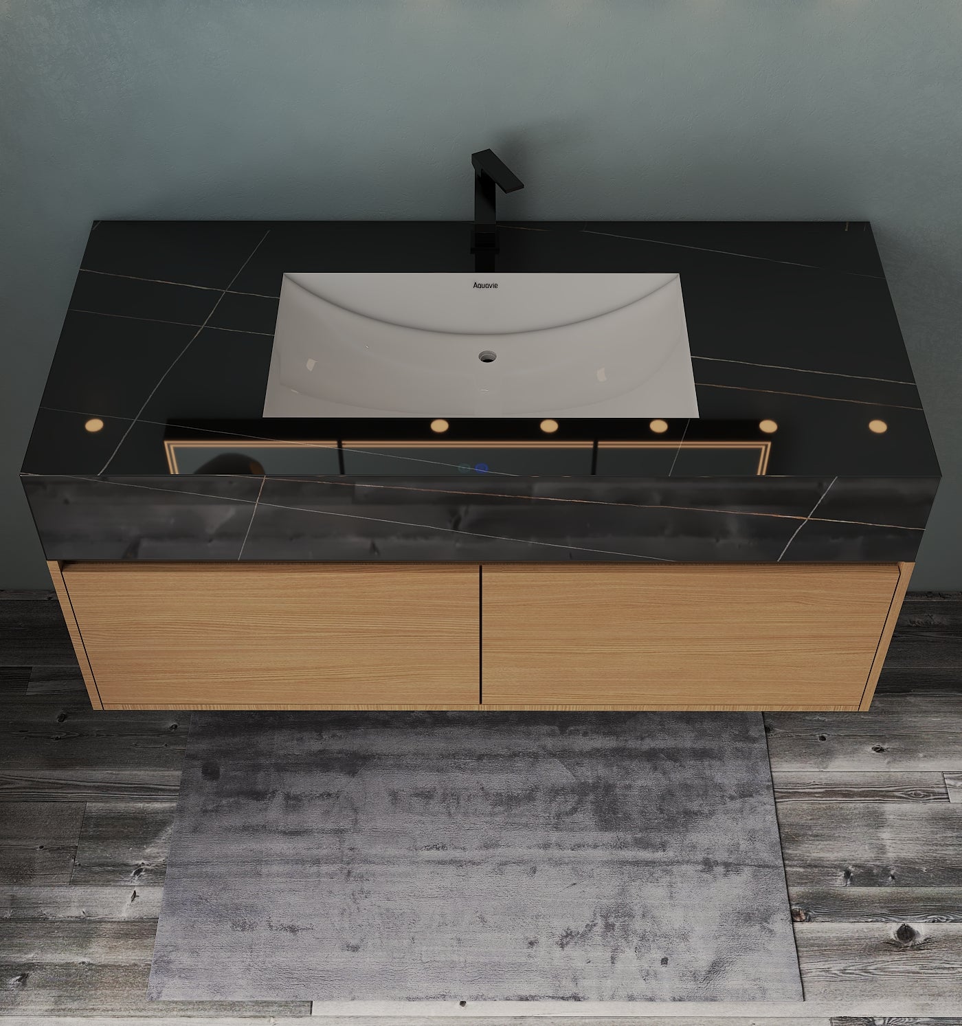 48", 60" Smoked Oak Sintered Stone Top with Double Drawer Floating Bathroom Vanity