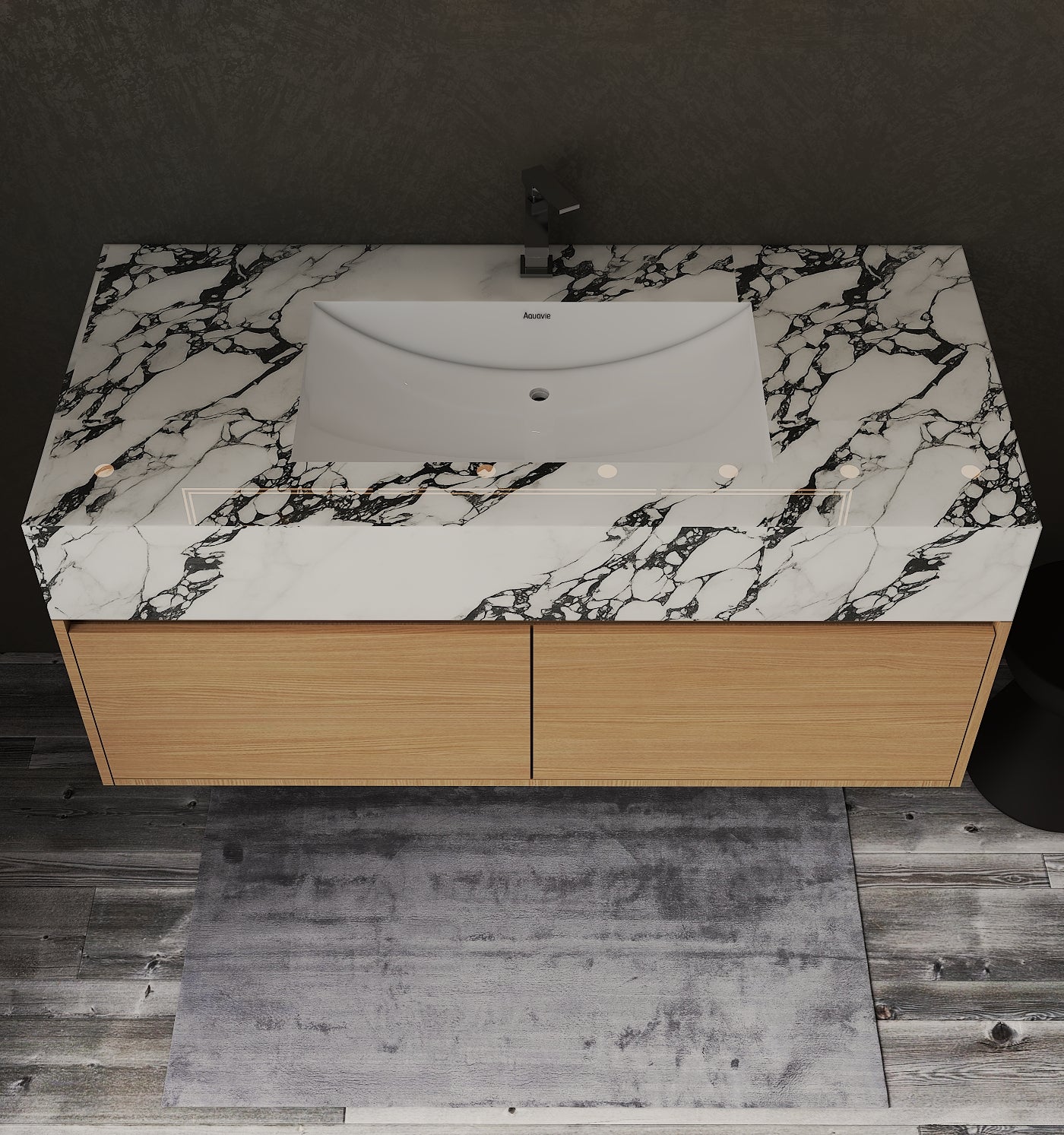48", 60" Smoked Oak Sintered Stone Top with Double Drawer Floating Bathroom Vanity