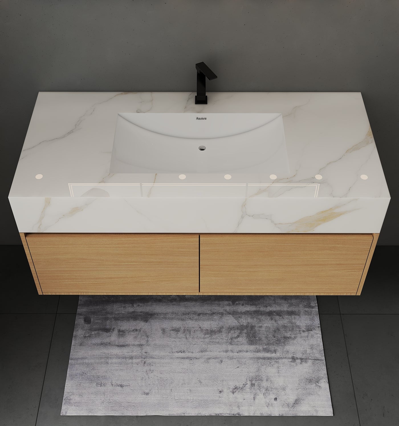 48", 60" Smoked Oak Sintered Stone Top with Double Drawer Floating Bathroom Vanity