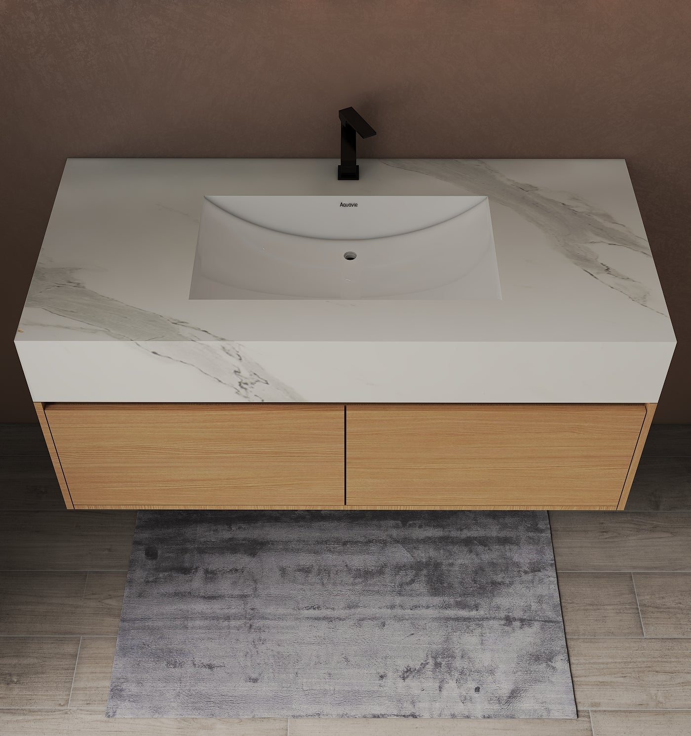 48", 60" Smoked Oak Sintered Stone Top with Double Drawer Floating Bathroom Vanity